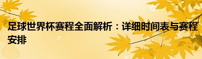 足球世界杯赛程全面解析：详细时间表与赛程安排